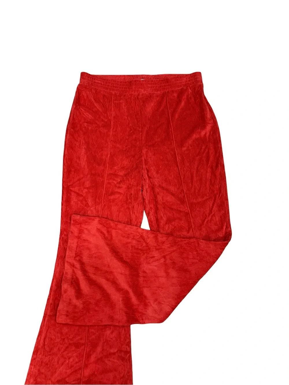 โจ Aerie Groove-On Velour High Waisted Flare Pants Red Ribbed Textured Size Large - Picture 7 of 16